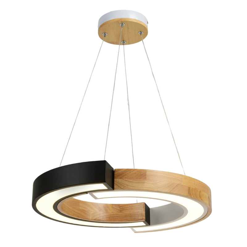 Lennis 36 Watt LED Black and Wood Ring Pendant Light - Lighting.co.za