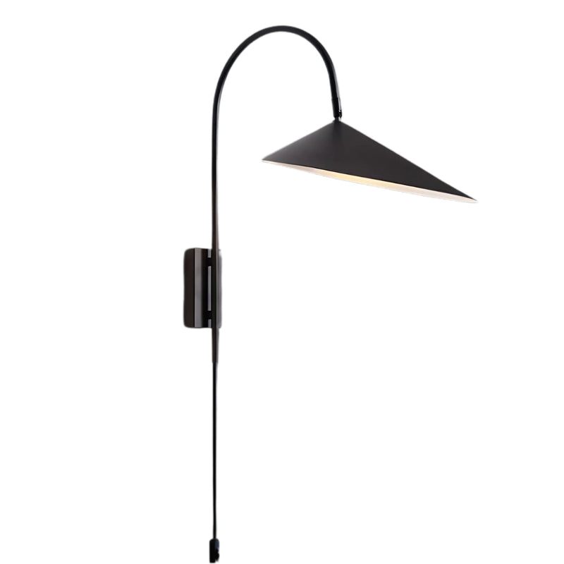Arum Black | Gold | White Arm Wall Light with Cord and Plug - Lighting.co.za