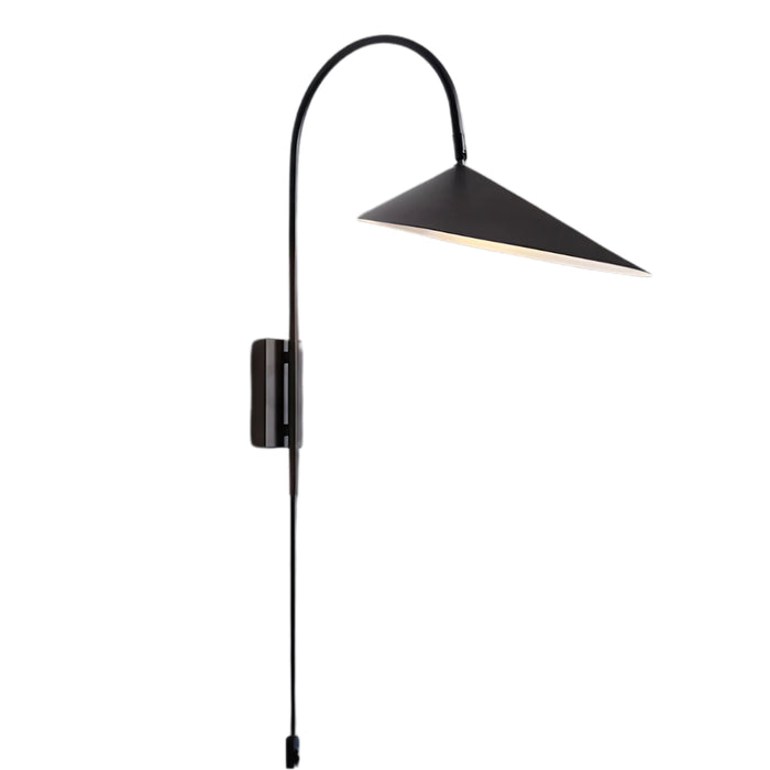 Arum Black | Gold | White Arm Wall Light with Cord and Plug