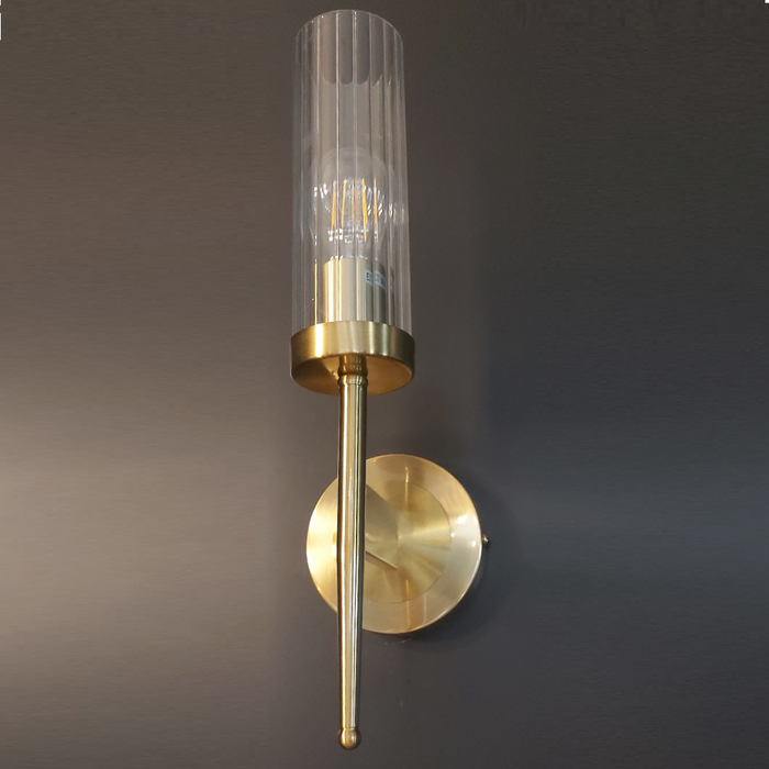 Luxuria Fluted Clear Glass and Brass Look Wall Light - Lighting.co.za