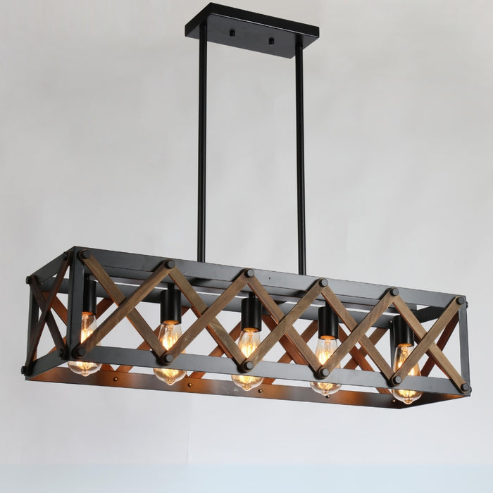 Panau Black and Wood Linear Pendant Light