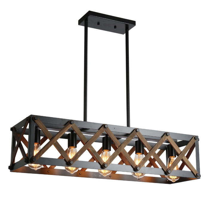 Panau Black and Wood Linear Pendant Light