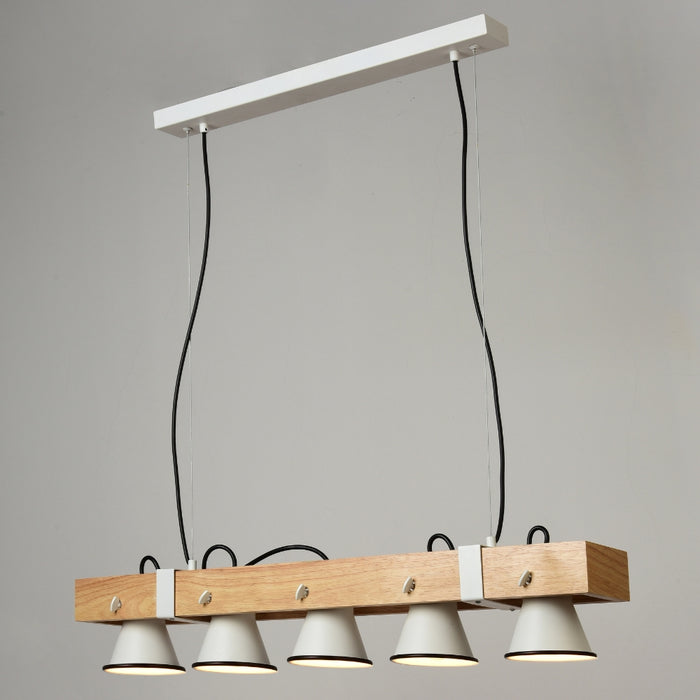 Bailey Farmhouse White and Wood Linear Pendant Light