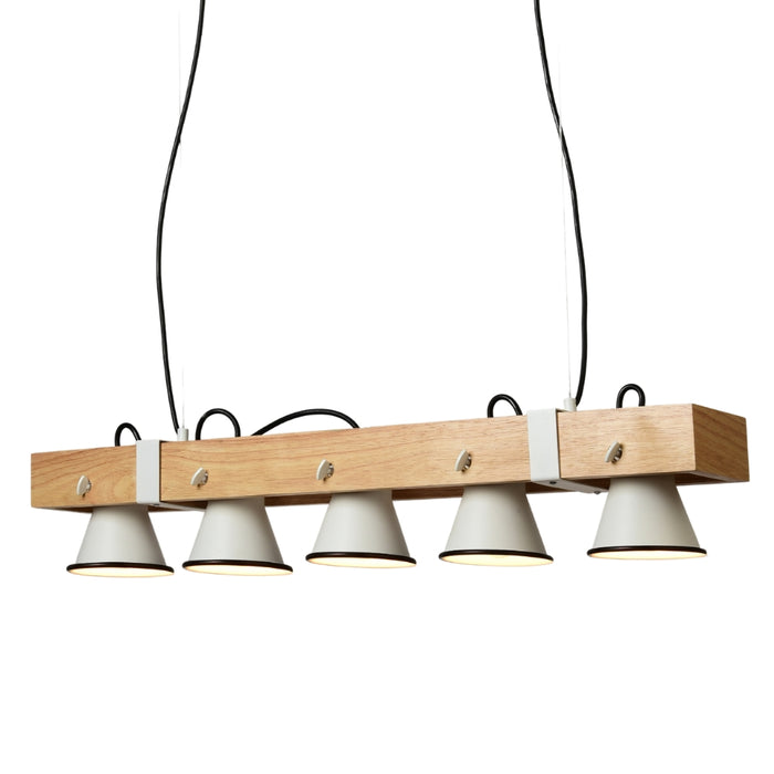 Bailey Farmhouse White and Wood Linear Pendant Light