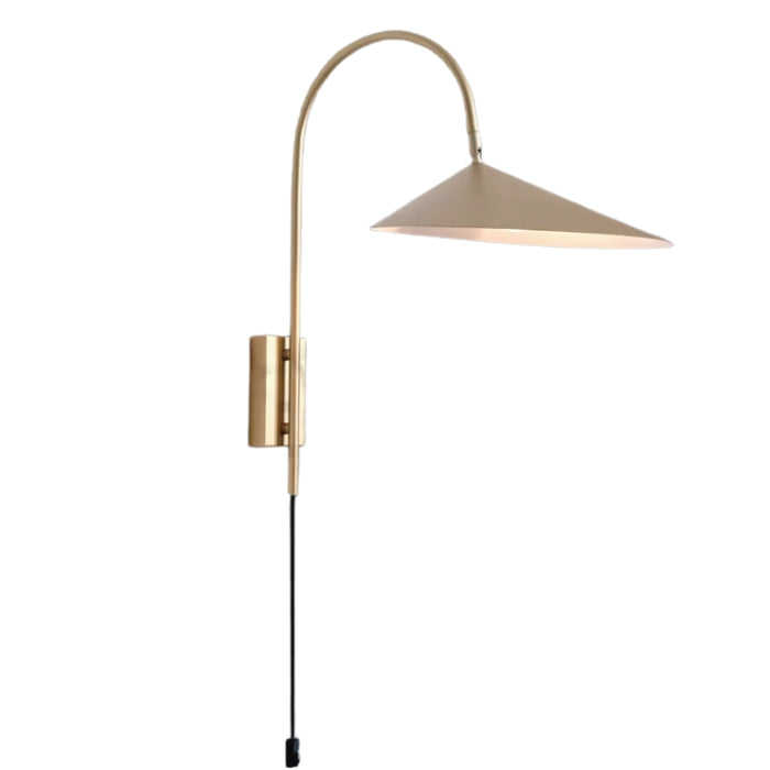 Arum Black | Gold | White Arm Wall Light with Cord and Plug