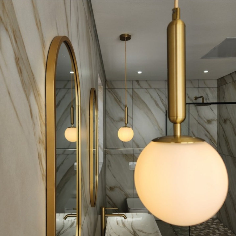 Milano Slim Frosted White Glass and Antique Brass Pendant Light 3 Sizes - Lighting.co.za