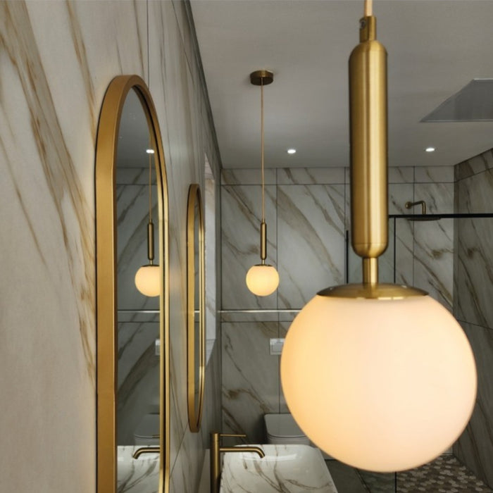 Milano Slim Frosted White Glass and Antique Brass Pendant Light 3 Sizes