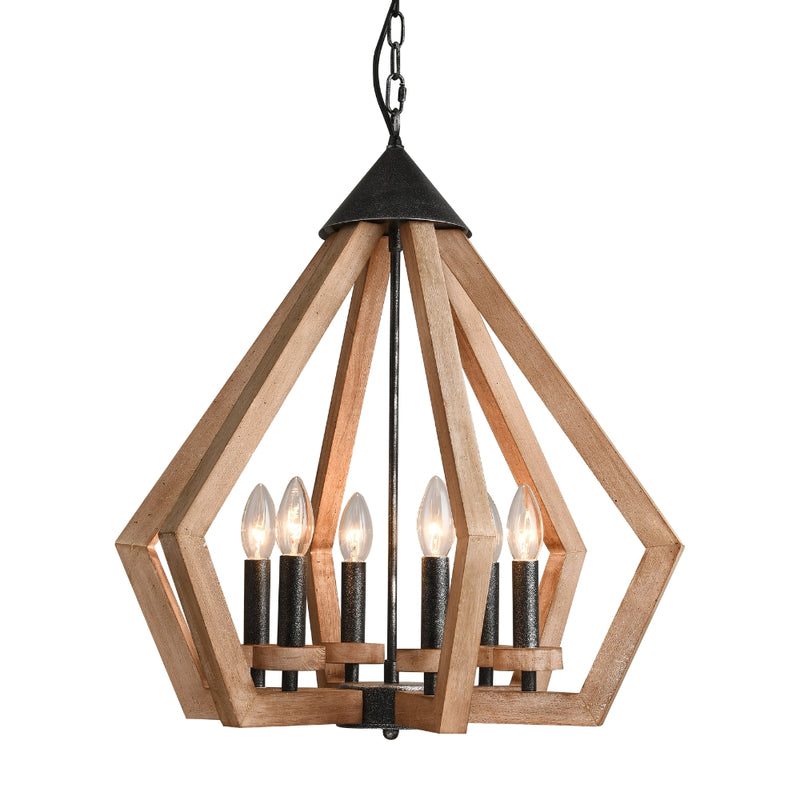 Giorgia Large Wood and Black Chandelier - Lighting.co.za