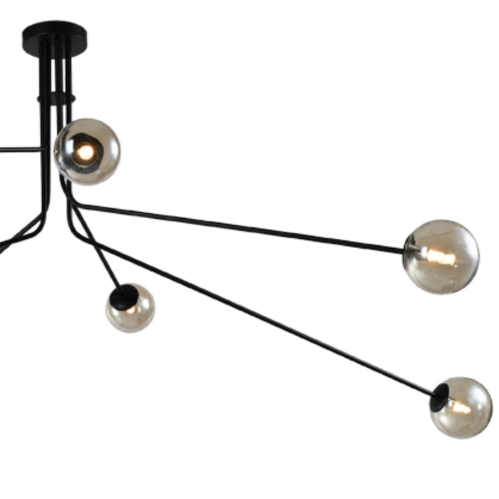 Priya Branch 7 Light Black and Amber Glass Pendant Light