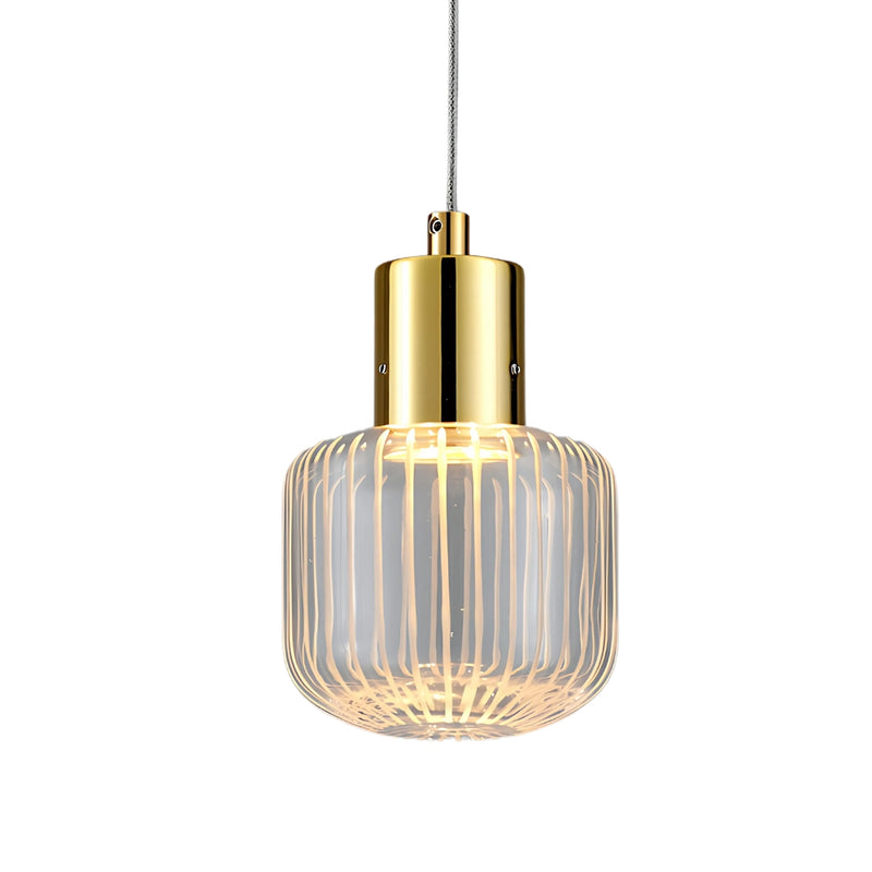 Mini Nova Clear Ribbed Glass and Gold LED Pendant Light - Lighting.co.za