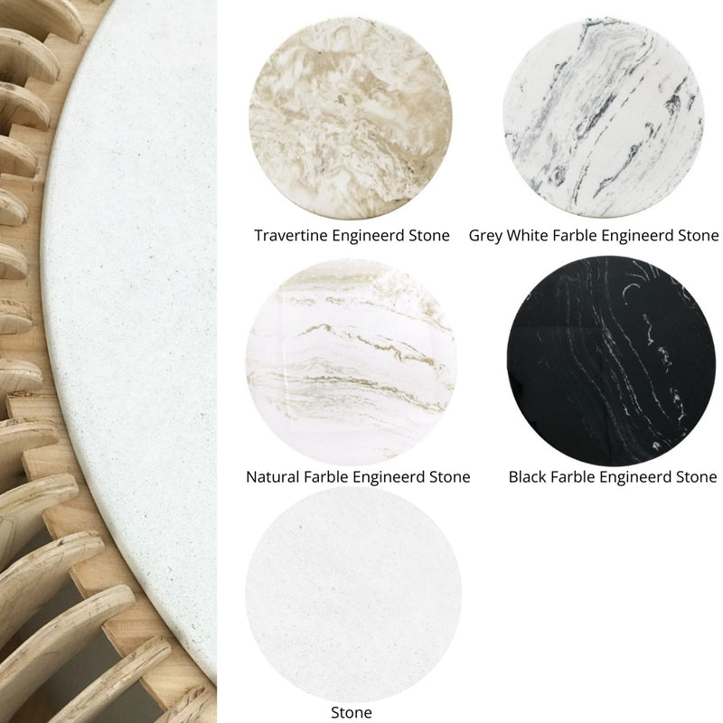 Bumbi Natural Slatted Wood and Stone Top Dining Table 2 Sizes - Lighting.co.za