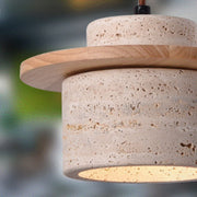 Seattle Travertino and Wooden Disk Pendant Light - Lighting.co.za