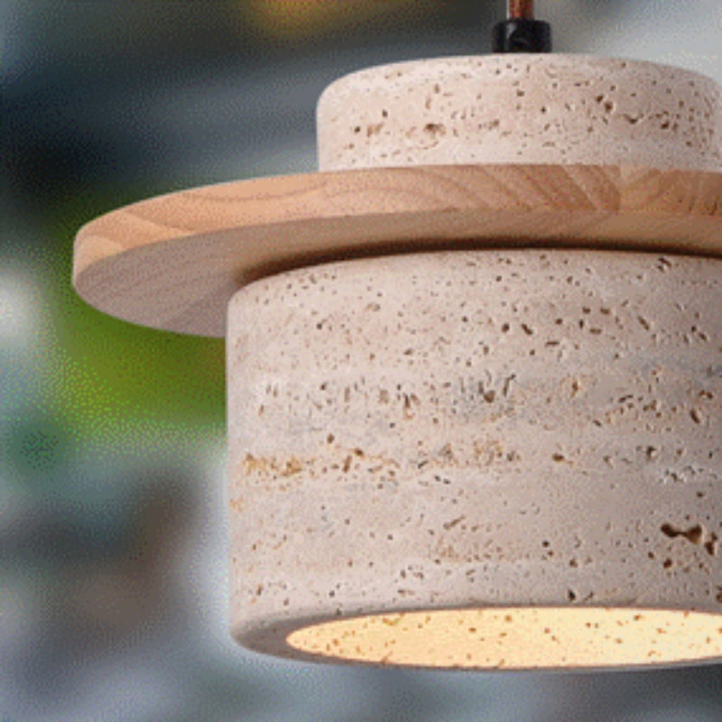Seattle Travertino and Wooden Disk Pendant Light - Lighting.co.za