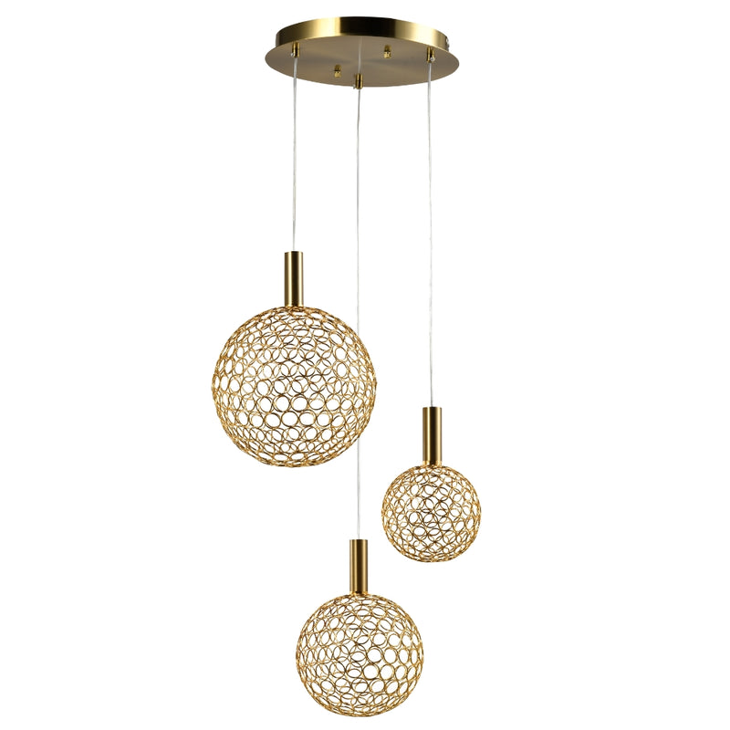 Fusion Trio Mesh Ball Gold | Black | Chrome LED Pendant Light - Lighting.co.za