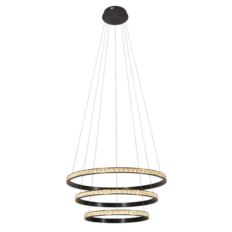 Lustre 3 Ring Black and Crystal LED Pendant Light - Lighting.co.za