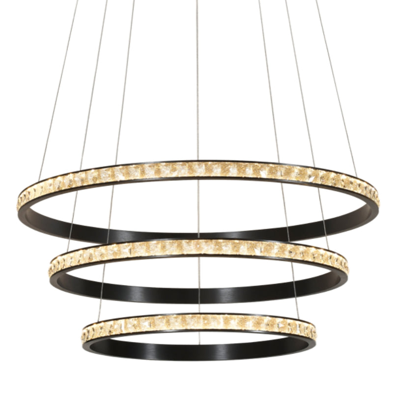 Lustre 3 Ring Black and Crystal LED Pendant Light - Lighting.co.za