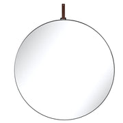 Lexi Round Black | Gold Leather Strap Wall Mirror 2 Sizes - Lighting.co.za