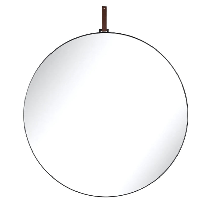Lexi Round Black | Gold Leather Strap Wall Mirror 2 Sizes - Lighting.co.za