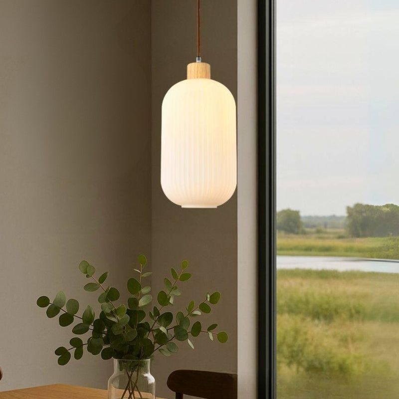 Nesta Style 2 White Glass and Wood Pendant Light - Lighting.co.za