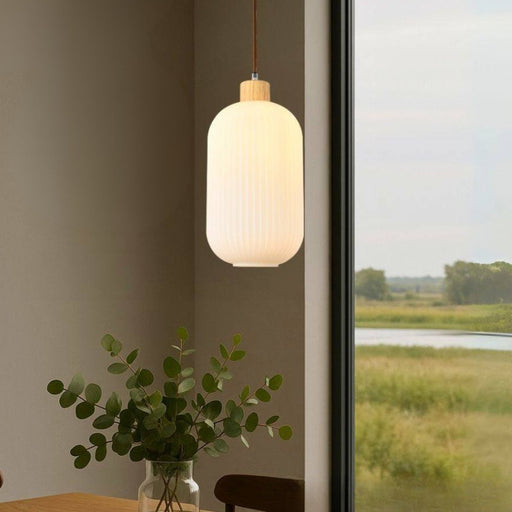 Nesta Style 2 White Glass and Wood Pendant Light - Lighting.co.za