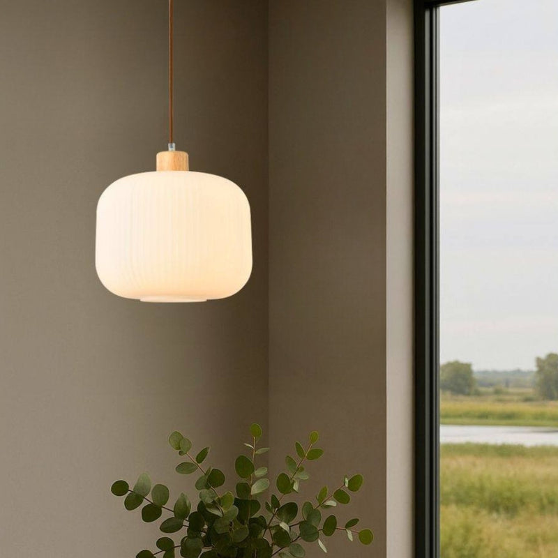 Nesta Style 1 White Glass and Wood Pendant Light - Lighting.co.za