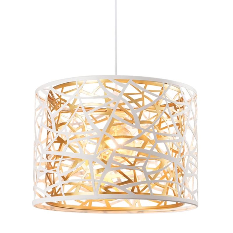 Cohen White and Gold Grid Drum Metal Shade Pendant Light - Lighting.co.za