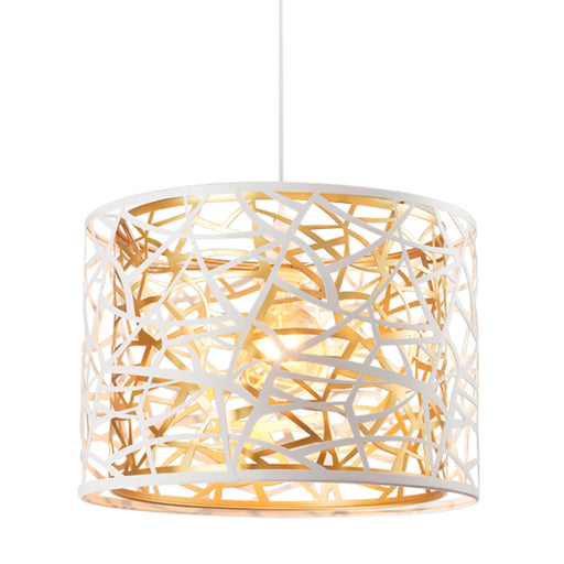 Cohen White and Gold Grid Drum Metal Shade Pendant Light - Lighting.co.za