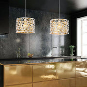 Cohen White and Gold Grid Drum Metal Shade Pendant Light - Lighting.co.za