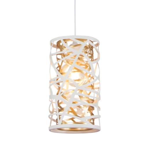 Cohen White and Gold Grid Tall Metal Shade Pendant Light - Lighting.co.za