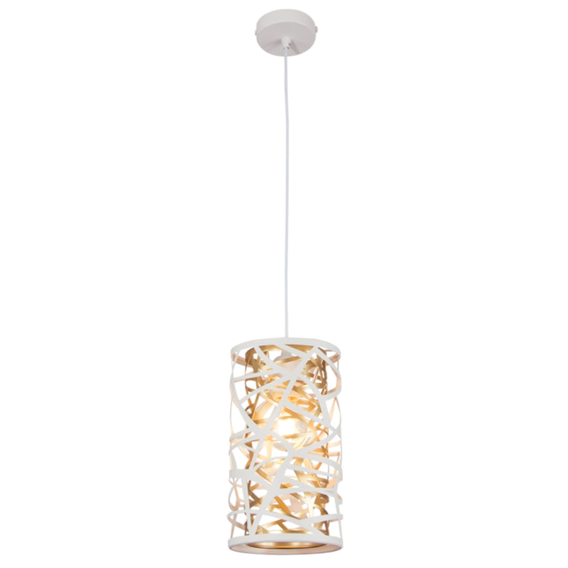 Cohen White and Gold Grid Tall Metal Shade Pendant Light - Lighting.co.za