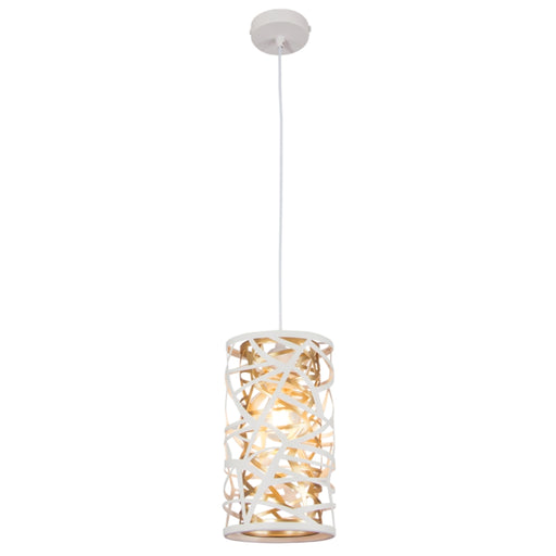 Cohen White and Gold Grid Tall Metal Shade Pendant Light - Lighting.co.za