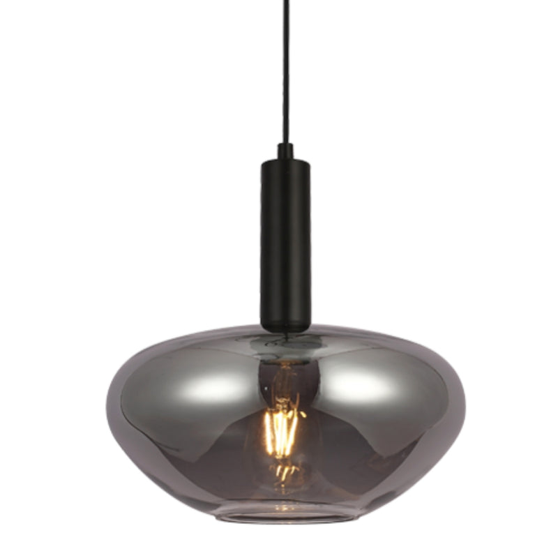 Ascot Smoke Glass and Black Pendant Light