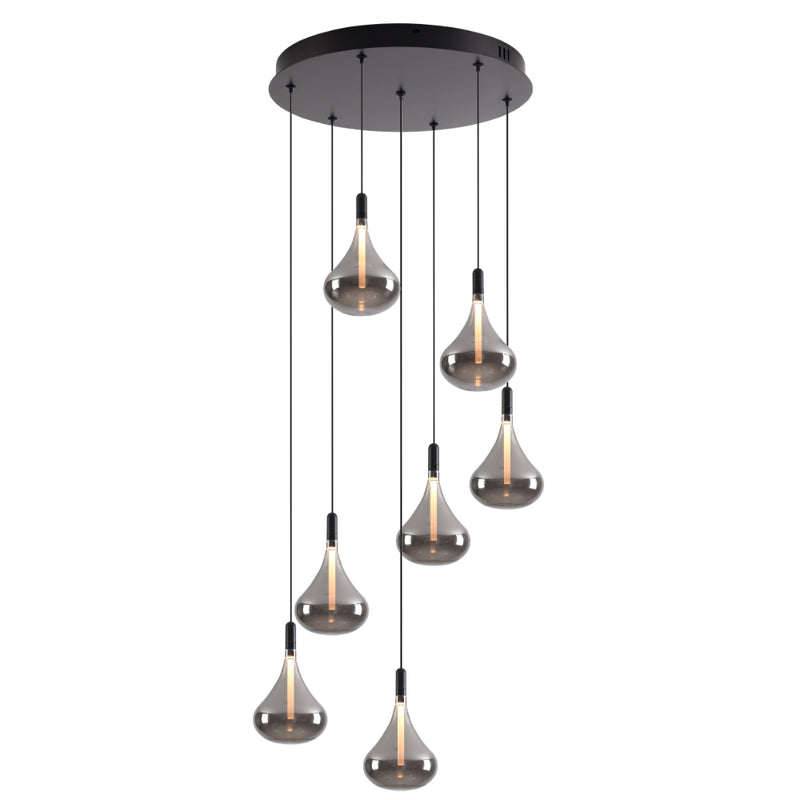 Cape 7 Light Smoke Glass Cluster LED Pendant Light