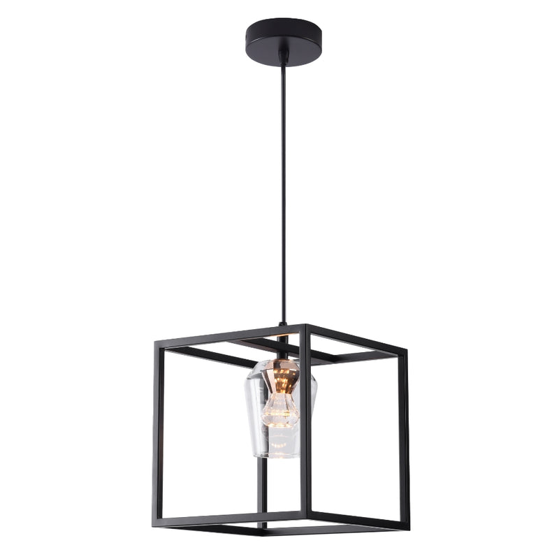 Mason Cube Black And Glass Lantern LED Pendant Light