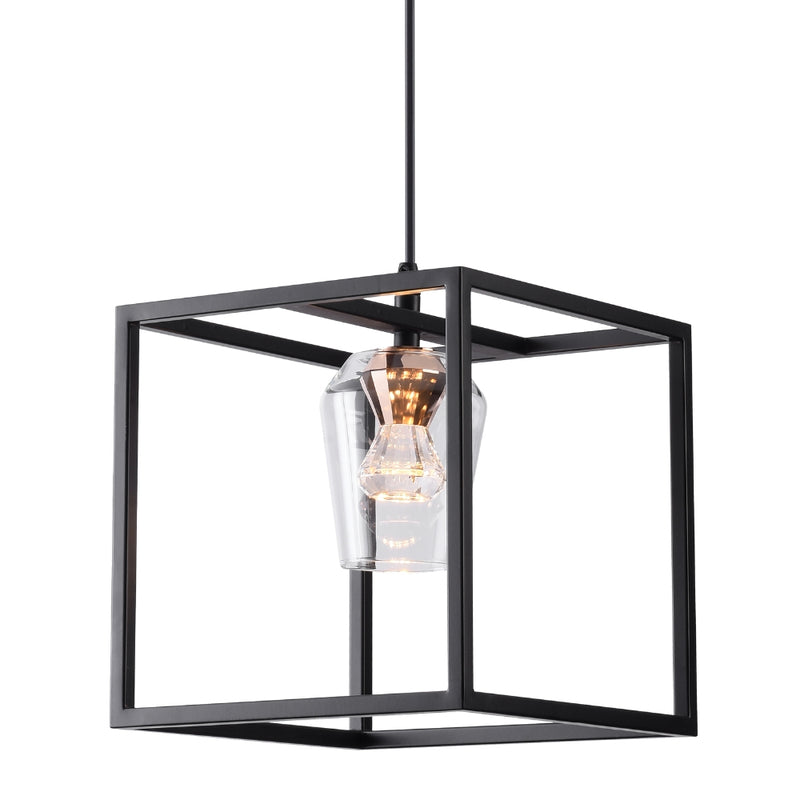 Mason Cube Black And Glass Lantern LED Pendant Light