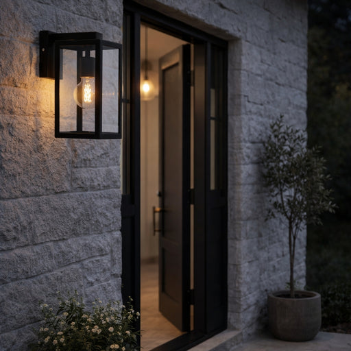 Square Black And Clear Glass Lantern Outdoor Wall Light - Lighting.co.za