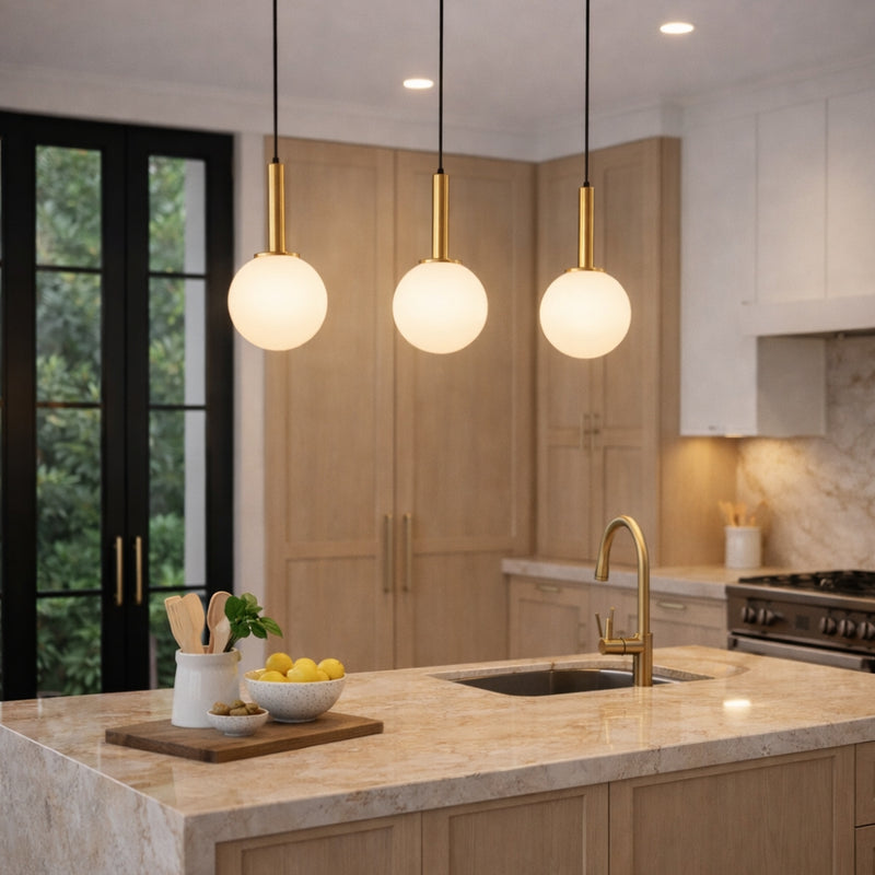Turin Slim Frosted White Glass and Gold Pendant Light - Lighting.co.za