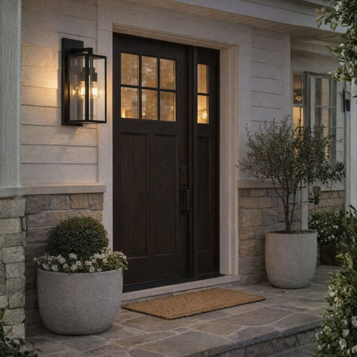 Ascot Large 2 Light Black And Clear Glass Lantern Wall Light - Lighting.co.za