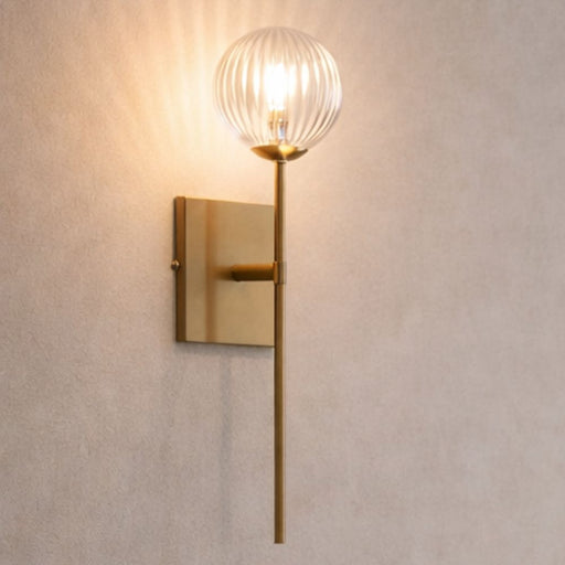 Marzio Gold and Ribbed Clear Glass Wall Light - Lighting.co.za