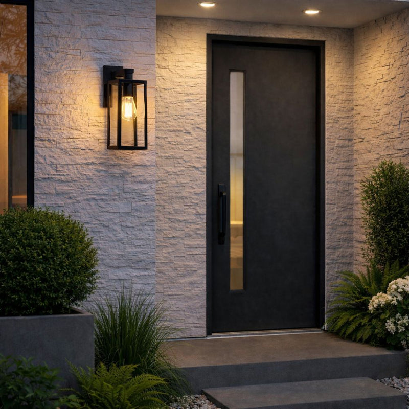 Nova Black | White | Bronze And Clear Glass Lantern Outdoor Wall Light - Lighting.co.za