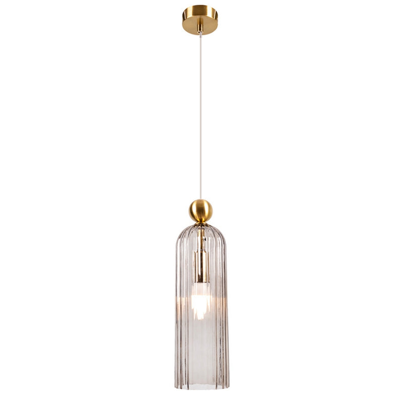 Zenda Fluted Smokey Glass and Gold Pendant Light - Lighting.co.za