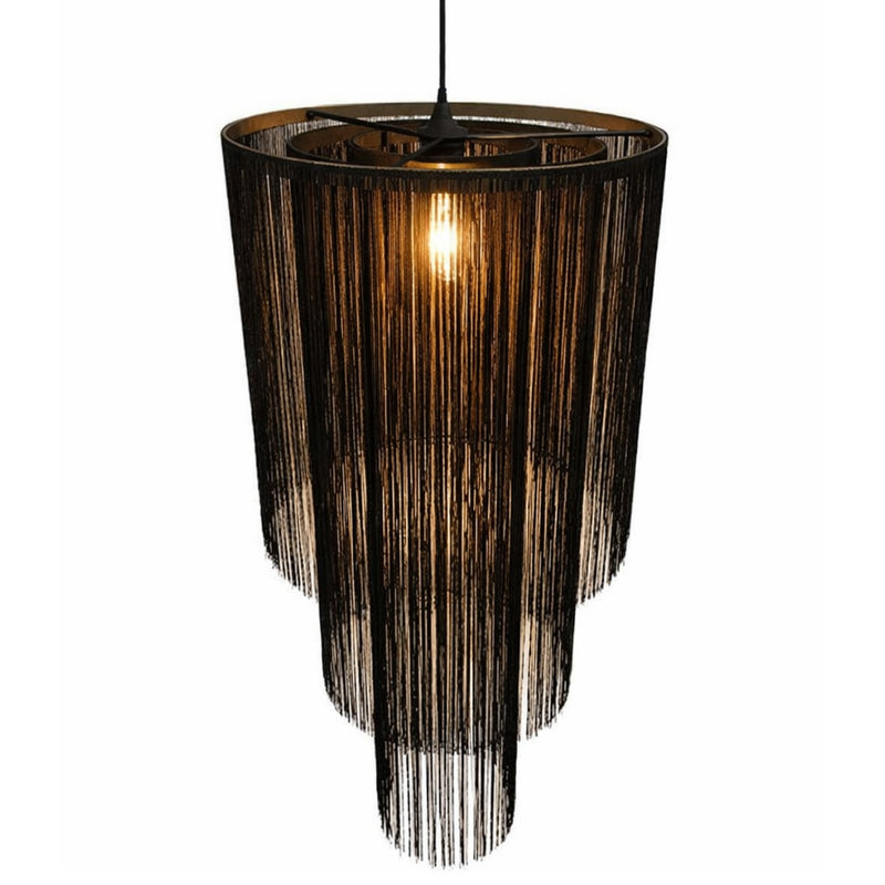 Mangalore Tripple Tiered Black Fringe Pendant Light - Lighting.co.za