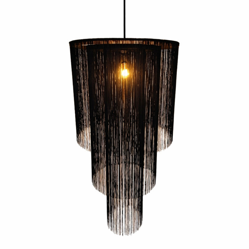 Mangalore Tripple Tiered Black Fringe Pendant Light - Lighting.co.za