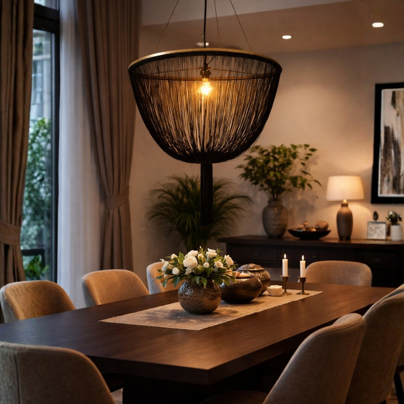 Gathered Black Fringe Pendant Light - Lighting.co.za