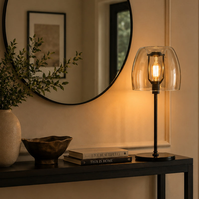 Alessia Black and Amber Glass Shade Table Lamp