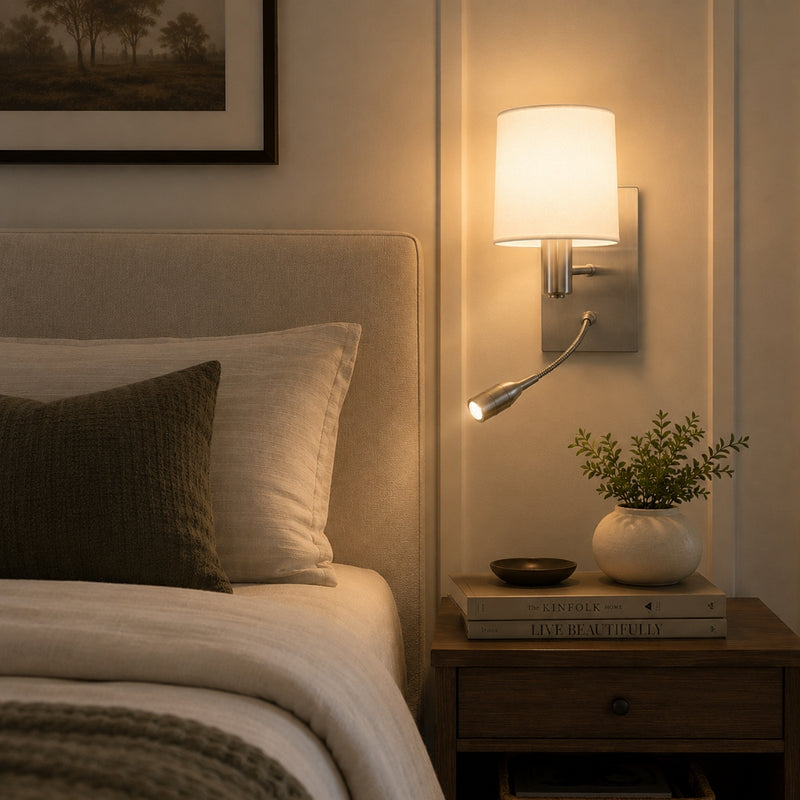Tida Chrome And White Shade Bedside Reading Wall Light
