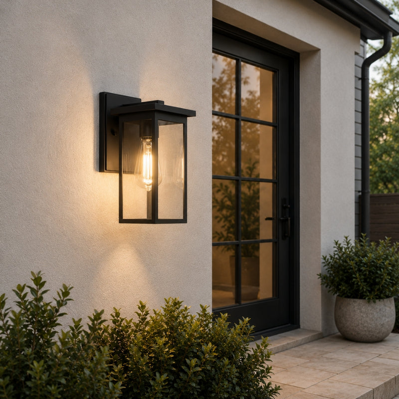 Deck Outdoor Black and Clear Glass Lantern Wall Light