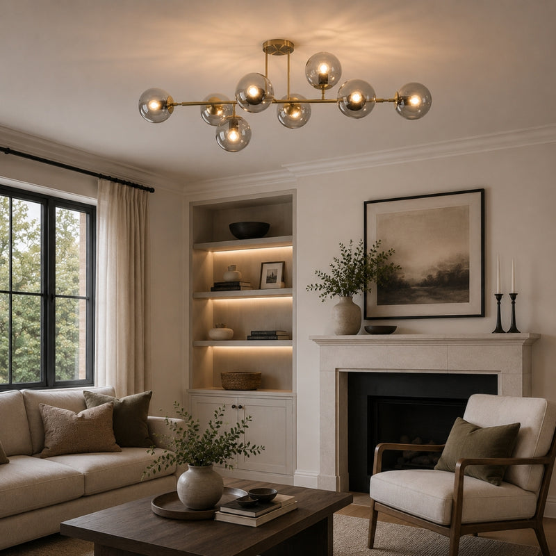 Sphere And Stem Brass And Smoke Glass 4L|8L Ceiling Light