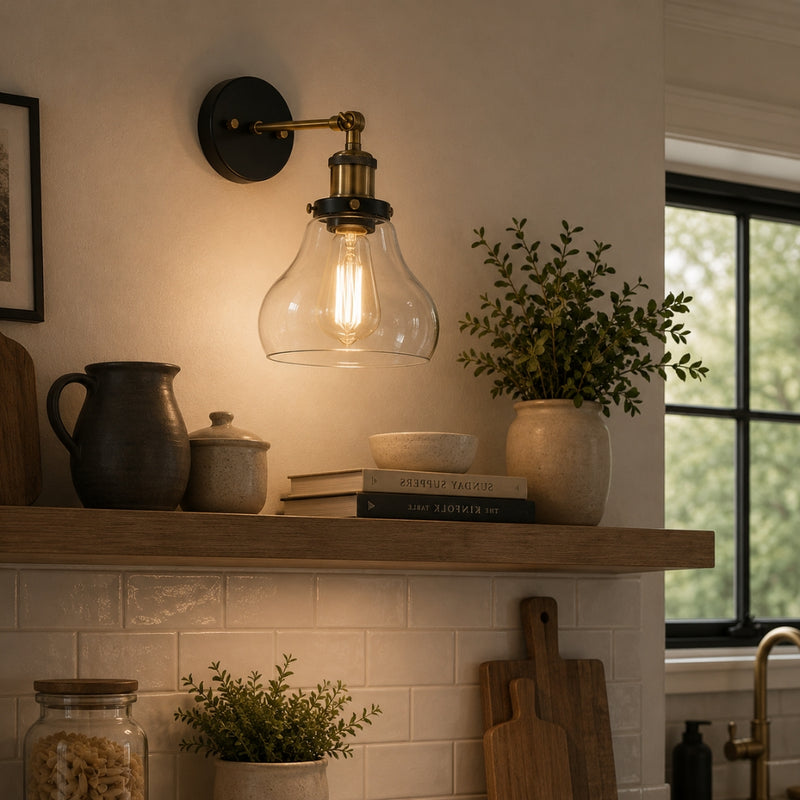 Alpa Clear Glass And Antique Brass Vintage Wall Light