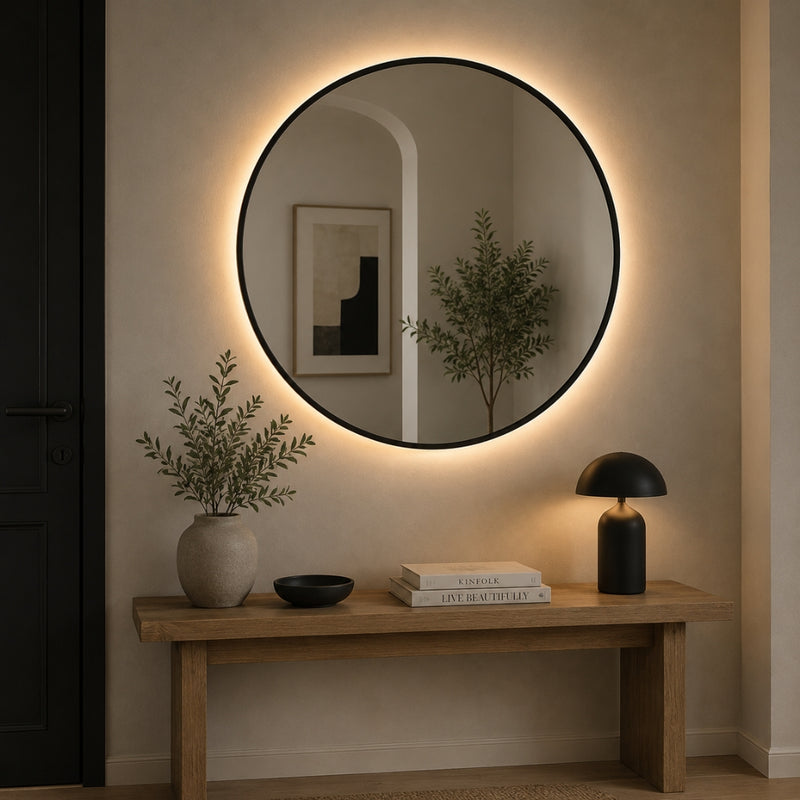 Bethany LED Backlit Gold or Black Round Wall Mirror 3 Sizes